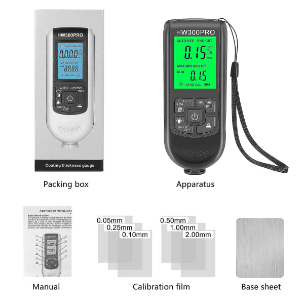 Hw300pro Bil Lakk Tykkelse Måler Metall Lakk Tykkelse Tester Meter（Svart）