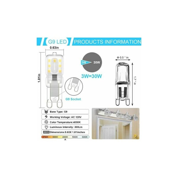 IJYHSB BETT G9 LED-lampa, G9 LED 220V Naturligt vitt 3000K 3W Halogen motsvarande 30W Halogenljus 8-pack DOPA