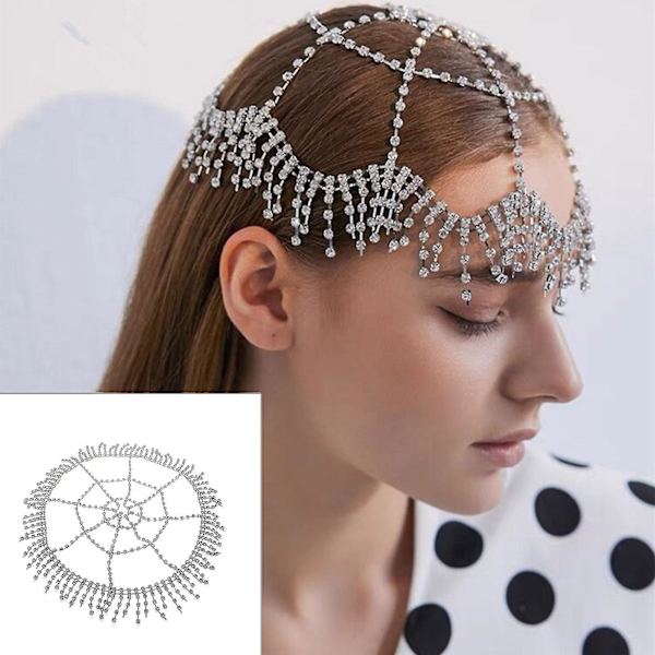 Huvudkedja med strass, boho-huvudbonad med tofshänge, bröllopsfrisyr