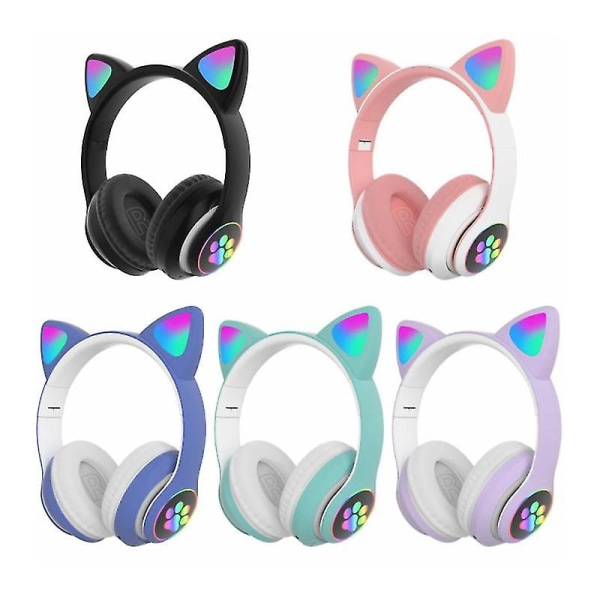 Cat Ear Headset Trådlösa Bluetooth hörlurar Cat Ear Headset med LED-ljus（rosa）