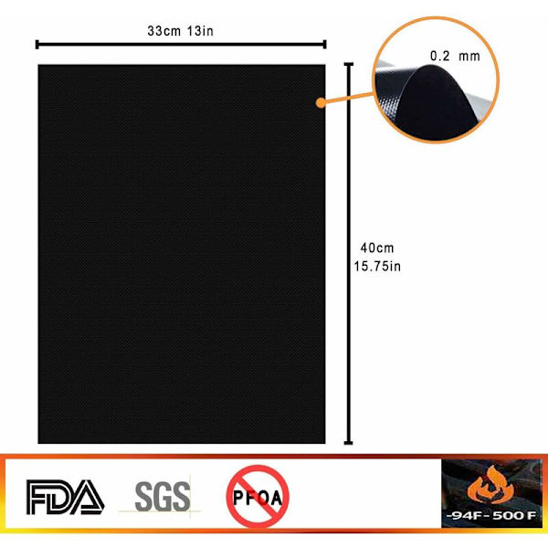 BBQ-bakningsmatta 6-pack bakningsmatta 40 cm x 33 cm non-stick återanvändbar för gas- och kolgrillar