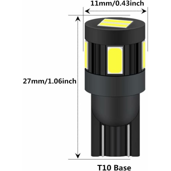T10 w5w LED-lampa 12V 24V Vit 6000K, ingen polaritet Designad för 2825 194 168 158 (4-pack) [Energiklass A+]