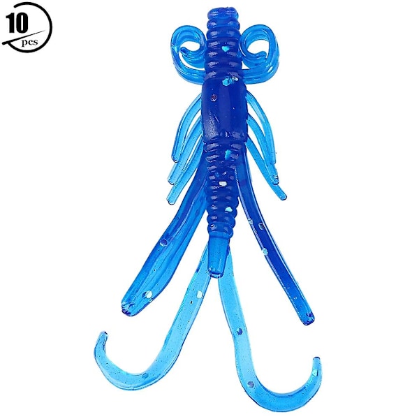 Pehmeät muoviset kalastusvieheet, siniset keinotekoiset katkarapusyötit (10 kpl), 6,2 cm
