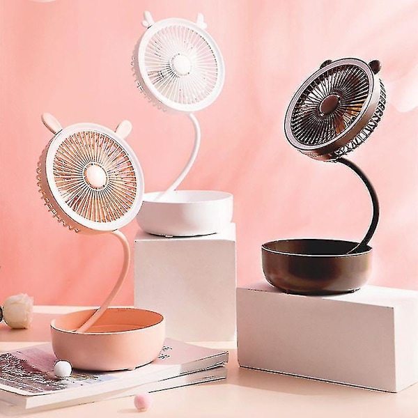 Sammenklappelig opbevarings-LED-lys bærbar USB-ventilator skrivebordsvæglampe nattelys (brun)