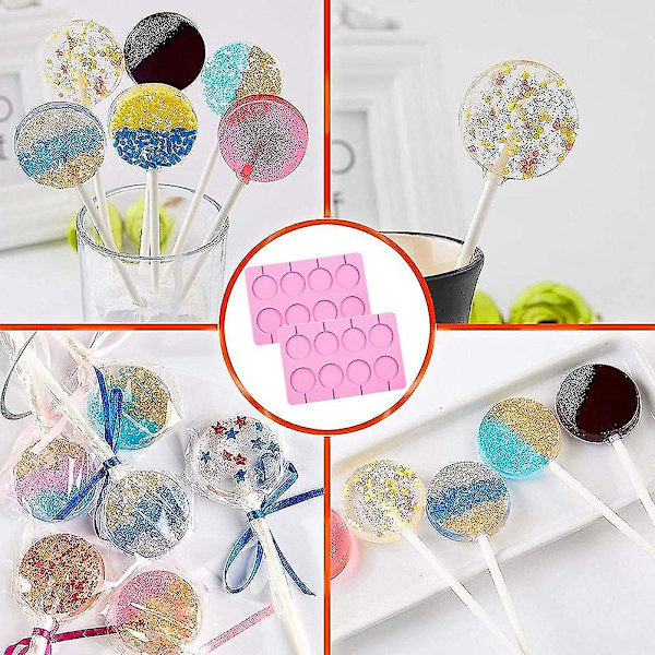 2 stk Silikon Lollipopforme, 8-kapacitet Store Suckerforme, Perfekt til Lollipop, Chokolade