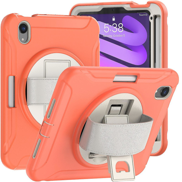 New Case For Ipad Mini6 8.3 Inch With Rotating Stand, Pen Holder（Coral Orange）