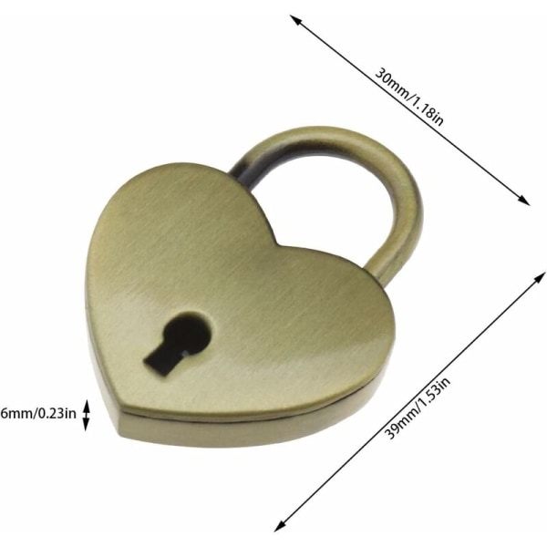Set med minimetallhänglås, vintage hjärtformade hänglås med nycklar för bagagejournal, 30x39 mm