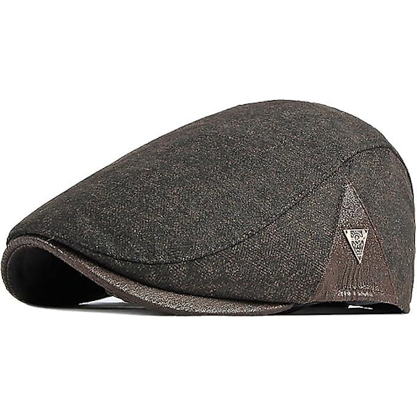 Flat Cap Men's Beret Cap Autumn Winter, Peaked Caps Cabbie Hunter Hat（Coffee）