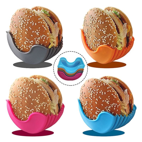 4 stk justerbare hamburgerholdere i silikon, faste hamburgerbokser, gjenbrukbar hamburgerholder for burgerelskere