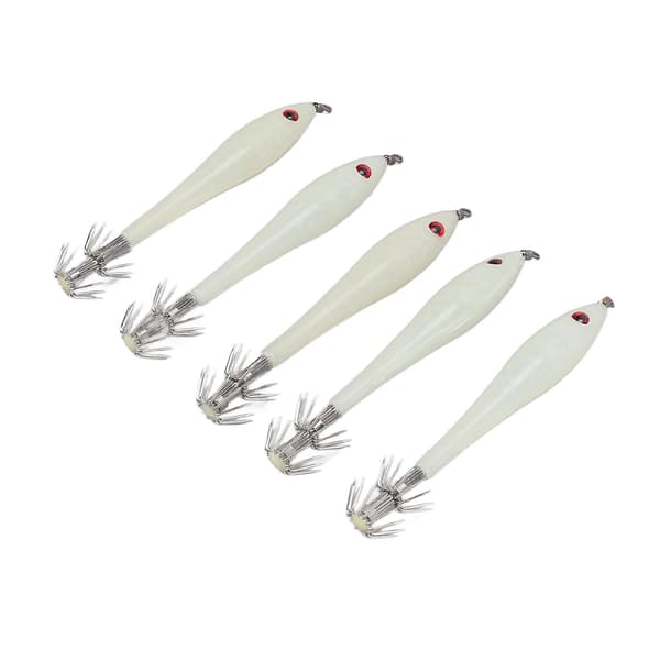 5PCS Hard Fishing Lure Simulation Squid False Bait Hooks Artificial Squid Double Hook JigLuminous White