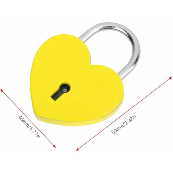Hänglås, hjärtformat metalllås med nyckel, metalllås för bagage, dagbok, smyckeskrin (gul)