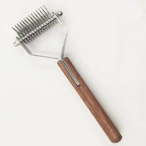 Husdjurskam med trähandtag och blad i rostfritt stål, verktyg för borttagning av hår och öppning av knutar för hundar och katter KJ