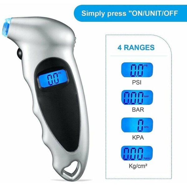 Digitalt däcktrycksmätare 150 PSI Bärbar bakgrundsbelyst stor display Hög noggrannhet Däcktrycksmätare för bilar lastbilar cyklar Blå Svart