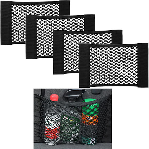 4X bagagenät för bagageutrymme, elastiskt nät för bagage, förvaringsnät för bil, organiseringsnät för bagageutrymme, 25 x 40 cm