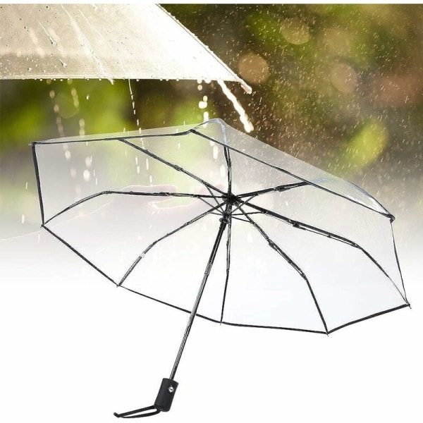 Hopfällbart transparent paraply paraplyer bärbar trefaldig modekvinnor paraply klar bubbeltak svart