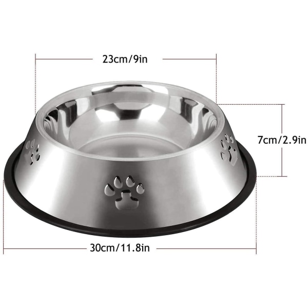 2-pakning stor hundematbolle i rustfritt stål, hundematbolle med sklisikker gummibase, fôringsbolle og vannskål for mellomstore og store hunder (30 cm)