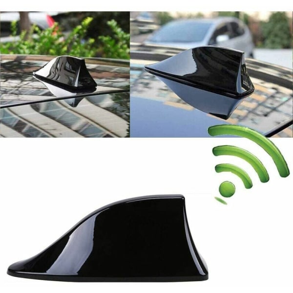 Universal Shark Fin Car Antenn - FM-radioantenn med vattentät självhäftande bas (svart)