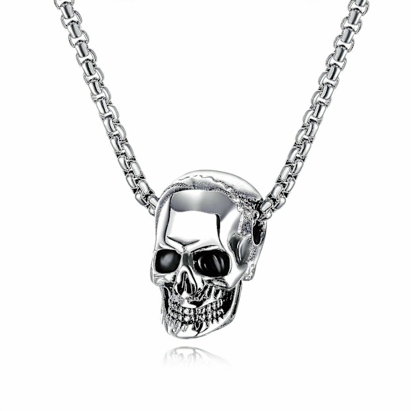 Herre Skull Vedhæng Gotisk Biker Sølv Halskæde Rustfrit Stål Kæde Halloween（Sølv）