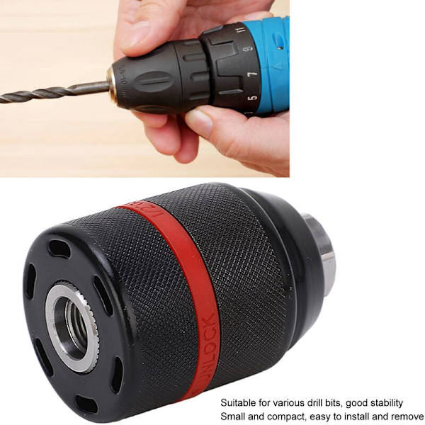 Nyckellös borrchuck 1/2-20UNF Montering Självspännande elektrisk borrchuck 2-13mm Spännvidd Hex 63mm/2.5in