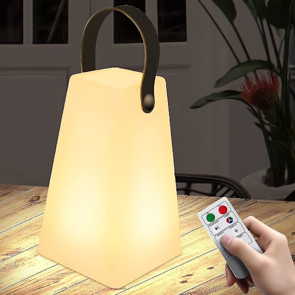 Bærbar dimbar utendørs bordlampe, Rgb bordlampe trådløs 8 farger med fjernkontroll（Firkant）
