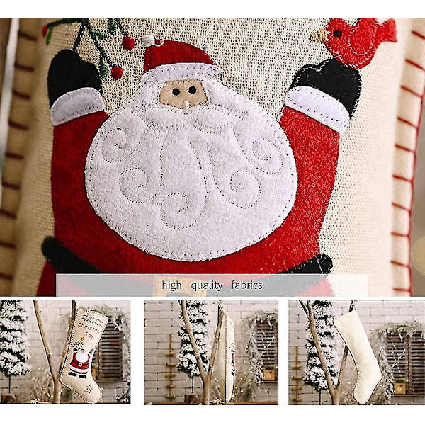 Julstrumpa 2, broderad sömnad säckväv traditionell julhelg karaktär godis gåva