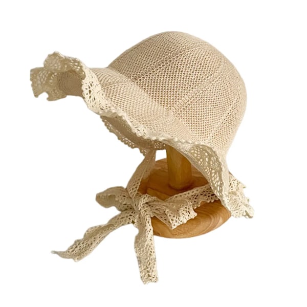 Sommar Baby Solhatt Strandhatt, Spets Halmhatt Barn Solskyddhatt för 3-6 År, 50-52cm Beige