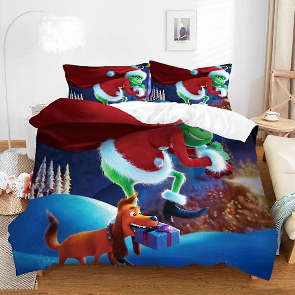 Julemanden Snemand Reindeer Print Sengetøjssæt King Queen Full Twin Size Blødt Dynebetræk 3stk Børnesengesæt（Som vist）