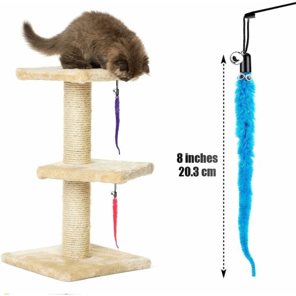 Kattbytesersättningspåfyllningspaket 12 st Pälsorm med klocka Interaktiv kattjägare Leksak Kitty Wand Påfyllningar - MODOU