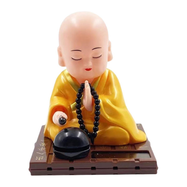 Liten munkfigur solcellsbil leksak bobble head leksak bil prydnad S gul