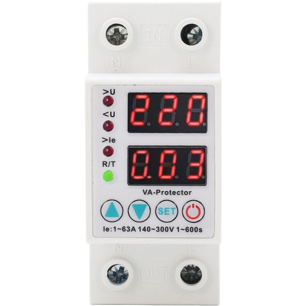 Spänningskyddsenhet Justerbar Digital Display Auto Recovery Flamskyddad Avledare Enhet 1-63A 230V