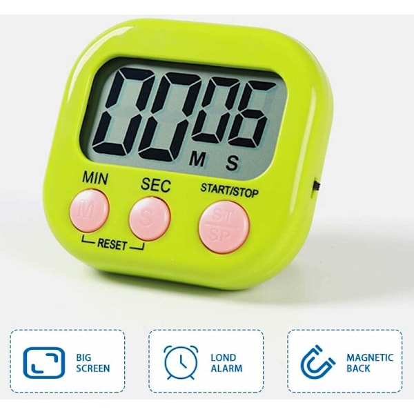 Magnetisk kökstimer, matlagningstimer, studietimer, högljudd alarmklocka och nedräkningstimer med LCD-display