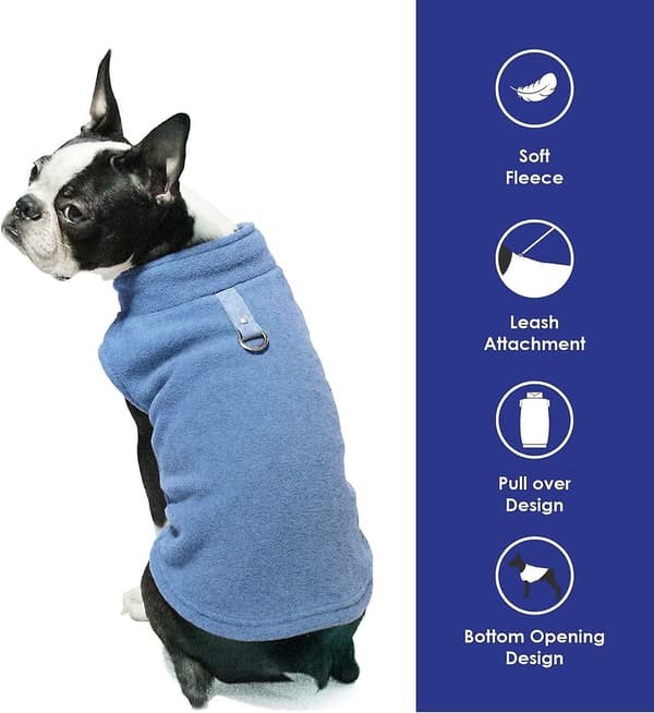 Fleeceväst hundtröja - varm pullover fleece hundjacka med koppelinfästning - vintertröja för små hundar, blå, l