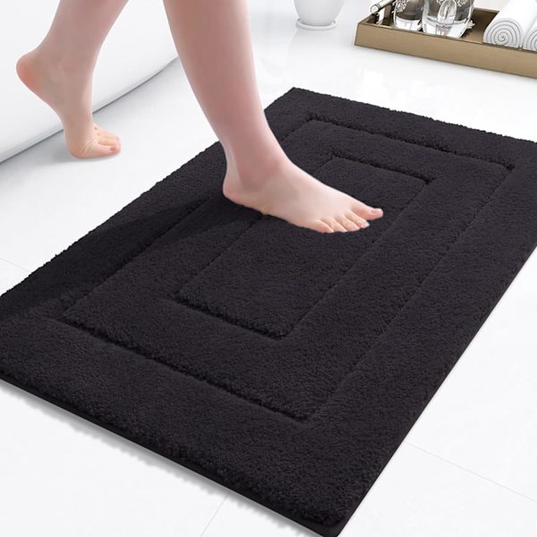 Blød, absorberende, skridsikker bademåtte, 24\"x16\" mikrofiber bademåtte, sort, egnet til badekar og brusere, maskinvask og tørretumbling.