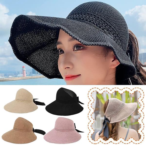 Sommer Visor Cap Foldable Bred Bred Solhat Strandhatte Kvinder Halm Hat（hvid）