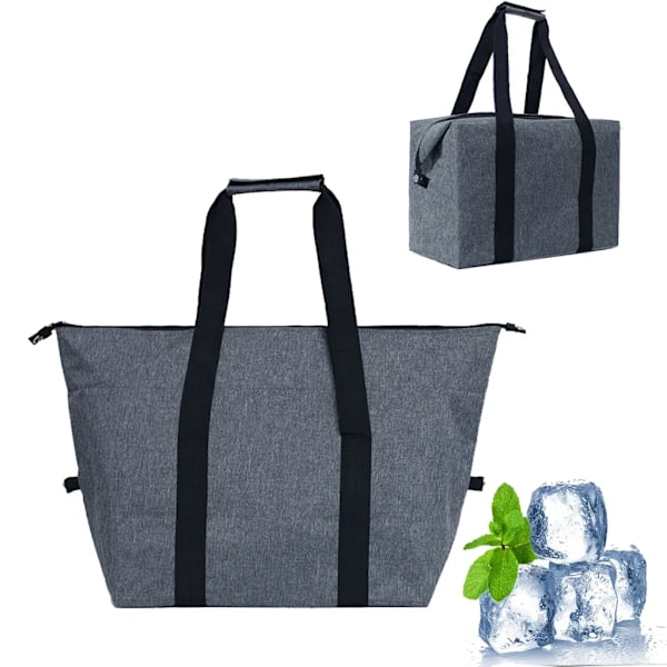 Fällbar kylväska, picknickväska, termoväska, lunchväska, stor isolerad lunchväska, värmeväska, frysväska, djupfryst väska, grå