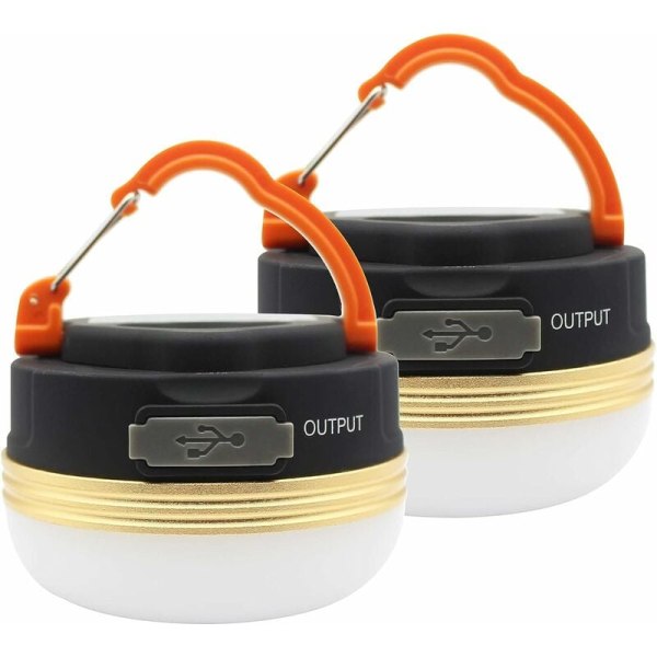 2-pack campingljuslykta LED-lampa USB-laddningsbar vattentät 3 lägen Powerbank tältlampor för utomhuscamping vandring nödsituation