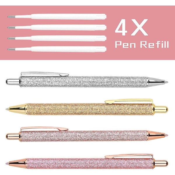 4 stk Kuglepenne, Komfortable skrivepenne, Metal Udtrækkelige Pretty Journaling Penne