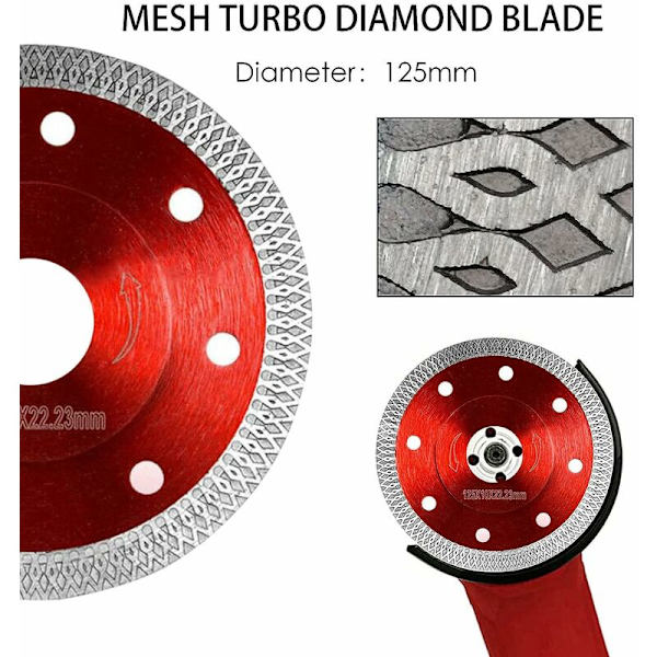Diamantklinga 125 Kakel Torrskärning Fin Diamantklinga Diamantskärskiva Cirkelsågblad för Kakel Granit Keramik Marmor Kalksten Kakel Trä (125mm)