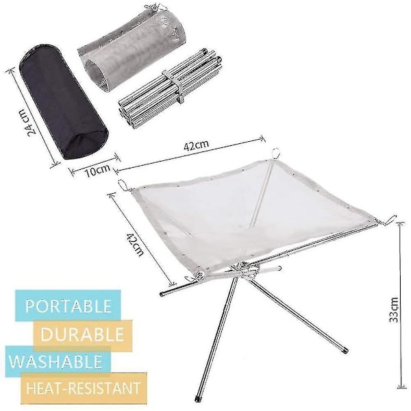 Bærbar, sammenklappelig bålplads, rustfrit stål, egnet til udendørs camping og grill