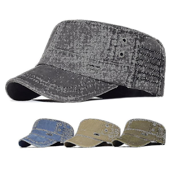 Herre Bomulds Army Cap Cadet Hat Trucker Dad Hat Militær Flat Top Justerbar Klassisk Baseball Cap