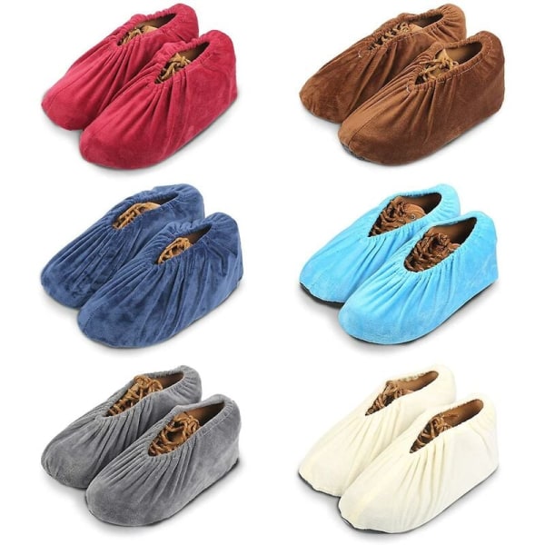 Halkskyddande tvättbara skoskydd 6 par återanvändbara sammetsskoskydd (slumpmässig färg)
