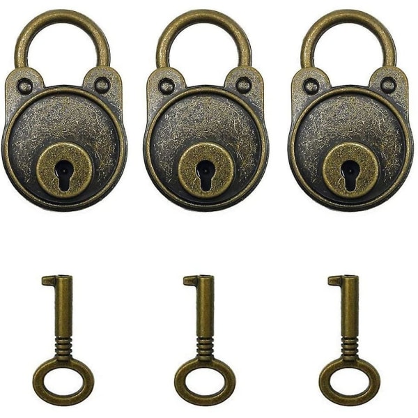 3st vintage antik stil Mini Archaize hänglås Nyckellås med nycklar (brons)（-，Brons）