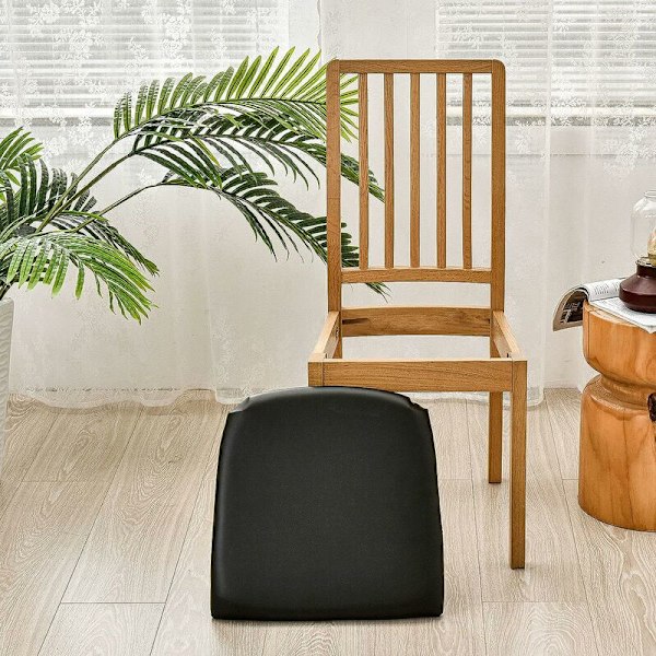 Vattentät stolsöverdrag Stolsöverdrag i PU-läder Matstol Stretchbar Tvättbar Stolsöverdrag Svart 4-pack