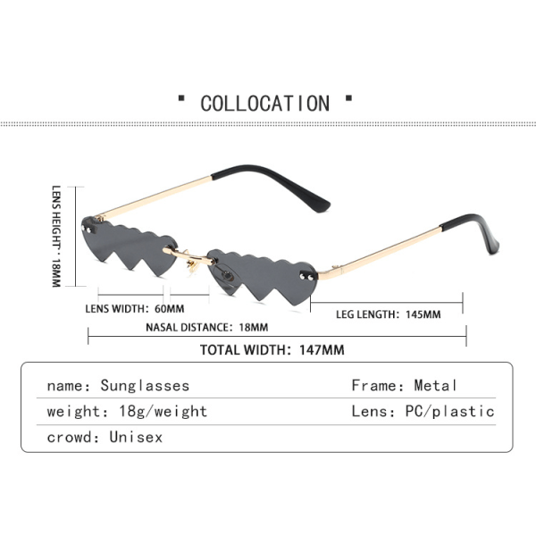 En-delad hjärtformad solglasögon utan ram, hjärtformade festglasögon B