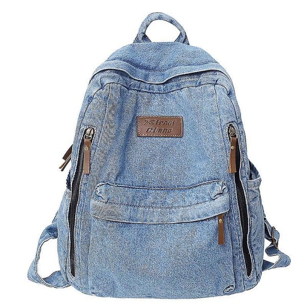 Casual Denim Women's Backpack Large Capacity Feminina Travel Backpack Fashion Student School Bag For Girls Mochila（32X13X38CM，Light Blue）