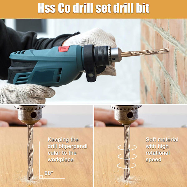 50 stk. Drillforce Tools M35 Cobalt Bor Sæt, HSS-CO Bor Sæt 1-3MM, til Boring i Hærdet Stål, Støbejern og Rustfrit Stål (guld)