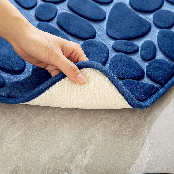 1 stk inngangsdørmatte badematte minneskum hydrofil kiledesign superfin fiber sklisikker myk for baderom badekar kjøkken 50x80cm mørk blå
