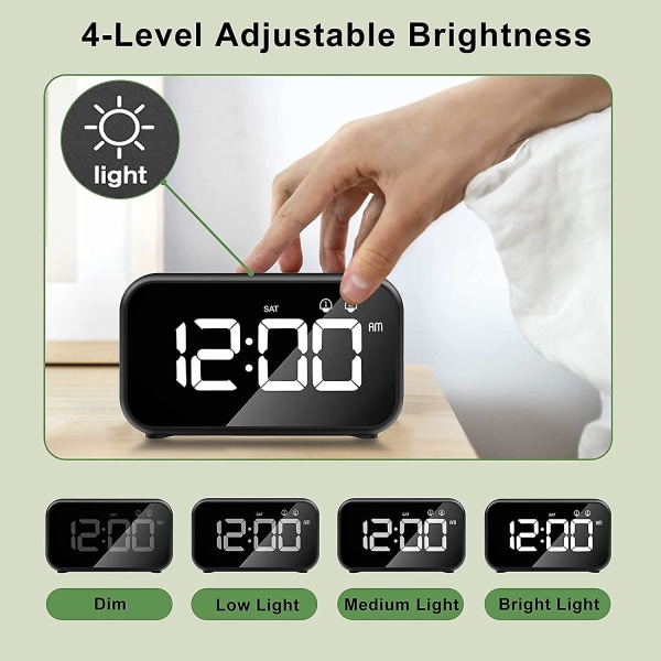 LED Digital Väckarklocka med Snooze-funktion, 2 Larm, 12/24H USB Laddningsbar för Sovrum Kontor