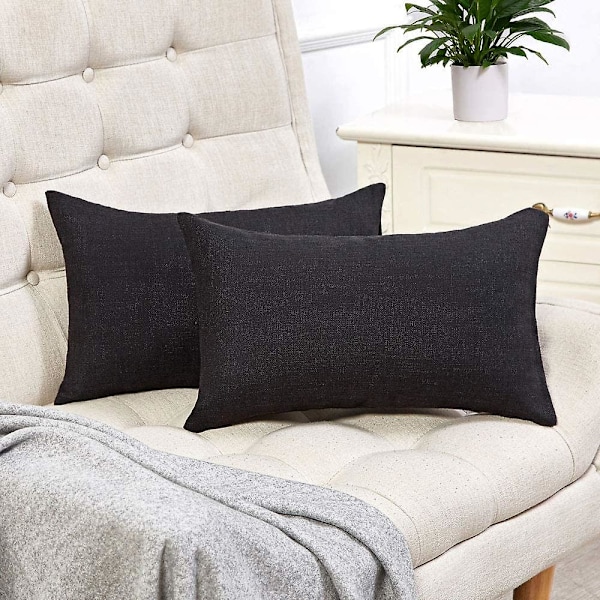 Set med 2 høstlige sorte pynteputer i rustikt lin, 30x50 cm, til sofa