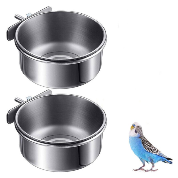 3 fågelmatskopp i rostfritt stål papegojmatskål vatten fågelbur dryckeshållare med klämhållare fågelvattenautomat (S)